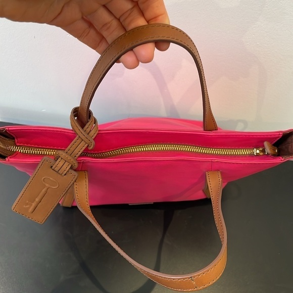 NWOT Fossil Ava Satchel pink with brown leather trim removable shoulder strap - Picture 6 of 13
